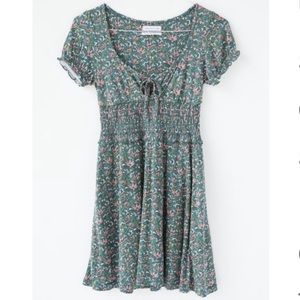Urban Outfitters Green Mini Floral Short Sleeve Dress